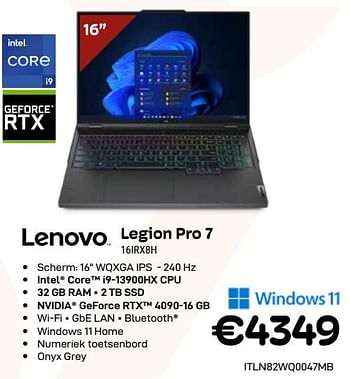 Promoties Lenovo legion pro 7 16irx8h - Lenovo - Geldig van 03/01/2024 tot 31/01/2024 bij Compudeals