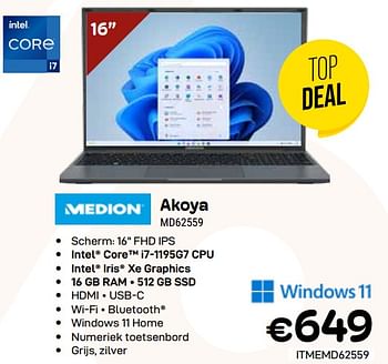 Promoties Medion akoya md62559 - Medion - Geldig van 03/01/2024 tot 31/01/2024 bij Compudeals