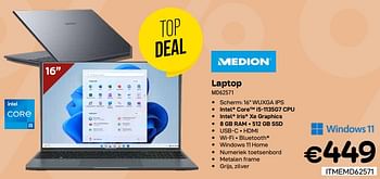 Promoties Medion laptop md62571 - Medion - Geldig van 03/01/2024 tot 31/01/2024 bij Compudeals