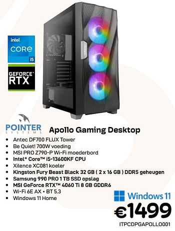 Promoties Pointer systems apollo gaming desktop - Pointer Systems - Geldig van 03/01/2024 tot 31/01/2024 bij Compudeals