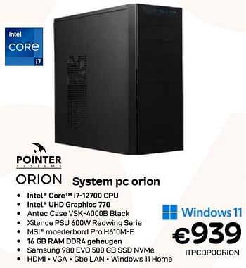 Promoties Pointer systems pc orion - Pointer Systems - Geldig van 03/01/2024 tot 31/01/2024 bij Compudeals