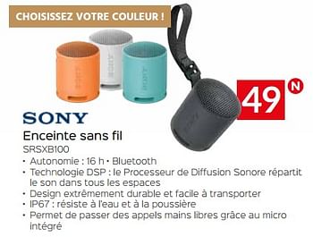 Promotions Sony enceinte sans fil srsxb100 - Sony - Valide de 03/01/2024 à 31/01/2024 chez Selexion