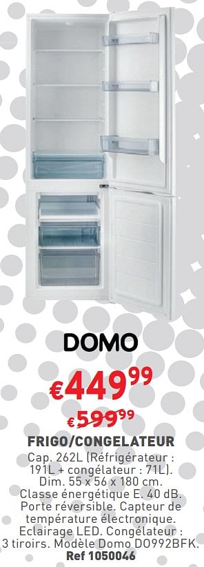 Promotions Frigo-congelateur domo do992bfk - Domo elektro - Valide de 03/01/2024 à 31/01/2024 chez Trafic
