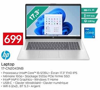 Promotions Hp laptop 17-cn2043nb - HP - Valide de 03/01/2024 à 31/01/2024 chez Selexion