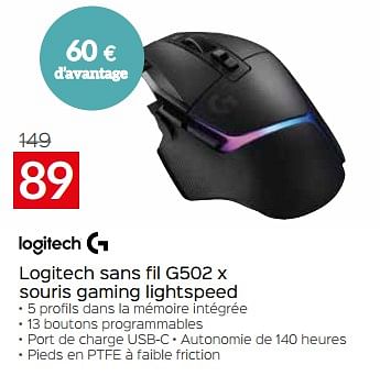 Promotions Logitech logitech sans fil g502 x souris gaming lightspeed - Logitech - Valide de 03/01/2024 à 31/01/2024 chez Selexion