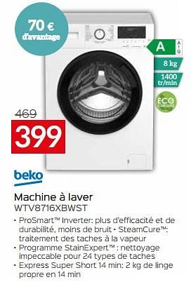 Promotions Beko machine à laver wtv8716xbwst - Beko - Valide de 03/01/2024 à 31/01/2024 chez Selexion