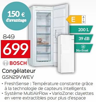 Promotions Bosch congélateur gsn29vwev - Bosch - Valide de 03/01/2024 à 31/01/2024 chez Selexion