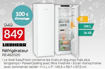 Promotions Liebherr réfrigérateur re462020 - Liebherr - Valide de 03/01/2024 à 31/01/2024 chez Selexion