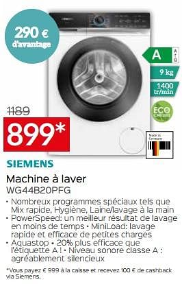 Promotions Siemens machine à laver wg44b20pfg - Siemens - Valide de 03/01/2024 à 31/01/2024 chez Selexion