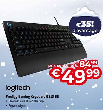 Promotions Logitech prodigy gaming keyboard g213 be - Logitech - Valide de 03/01/2024 à 31/01/2024 chez Exellent