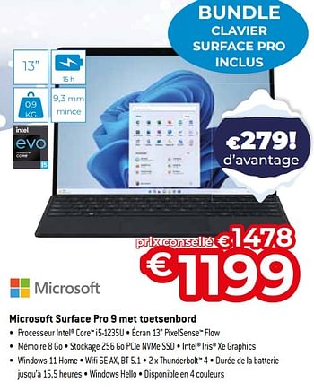 Promotions Microsoft surface pro 9 met toetsenbord - Microsoft - Valide de 03/01/2024 à 31/01/2024 chez Exellent