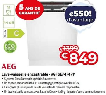 Promotions Aeg lave-vaisselle encastrable - agfse74747p - AEG - Valide de 03/01/2024 à 31/01/2024 chez Exellent