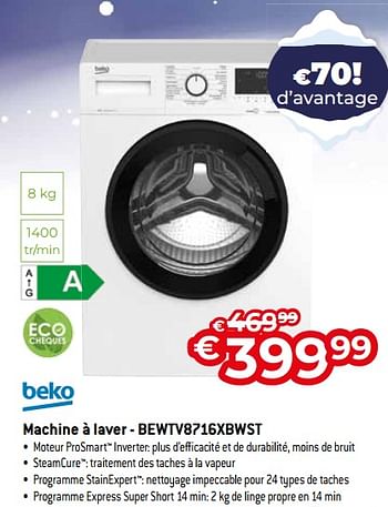 Promotions Beko machine à laver - bewtv8716xbwst - Beko - Valide de 03/01/2024 à 31/01/2024 chez Exellent