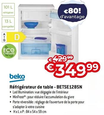 Promotions Beko réfrigérateur de table - betse1285n - Beko - Valide de 03/01/2024 à 31/01/2024 chez Exellent