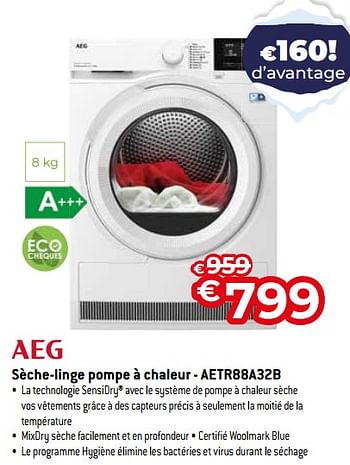 Promotions Aeg sèche-linge pompe à chaleur - aetr88a32b - AEG - Valide de 03/01/2024 à 31/01/2024 chez Exellent