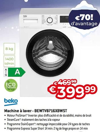 Promotions Beko machine à laver - bewtv8716xbwst - Beko - Valide de 03/01/2024 à 31/01/2024 chez Exellent