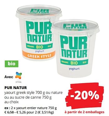 Promotions Pur natur yaourt entier nature - Pur Natur - Valide de 04/01/2024 à 17/01/2024 chez Spar (Colruytgroup)