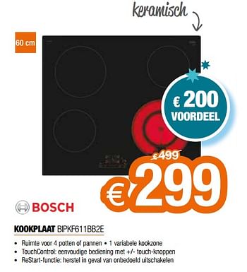 Promotions Bosch kookplaat bipkf611bb2e - Bosch - Valide de 03/01/2024 à 31/01/2024 chez Expert