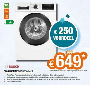 Promoties Bosch wasmachine bowgg04404fg - Bosch - Geldig van 03/01/2024 tot 31/01/2024 bij Expert