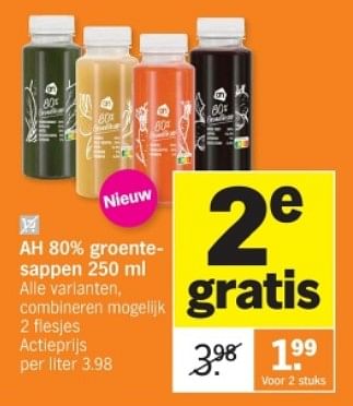 Promotions Ah 80% groentesappen - Produit Maison - Albert Heijn - Valide de 08/01/2024 à 14/01/2024 chez Albert Heijn