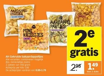 Promoties Ah gekruide bakaardappeltjes minikrieltjes bistro - Huismerk - Albert Heijn - Geldig van 08/01/2024 tot 14/01/2024 bij Albert Heijn