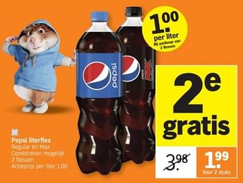 Promoties Pepsi literfles regular en max - Pepsi - Geldig van 08/01/2024 tot 14/01/2024 bij Albert Heijn