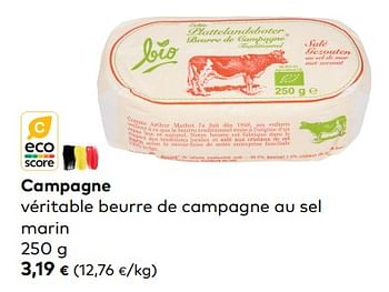 Promotions Campagne véritable beurre de campagne au sel marin - Campagne - Valide de 03/01/2024 à 30/01/2024 chez Bioplanet