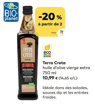 Promotions Terra creta huile d’olive vierge extra - Terra creta - Valide de 03/01/2024 à 30/01/2024 chez Bioplanet