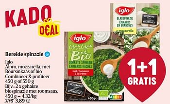 Promoties Gehakte biospinazie met roomsaus - Iglo - Geldig van 11/01/2024 tot 17/01/2024 bij Delhaize