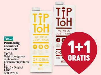 Promoties Plantaardig alternatief voor melk tip toh original - Tip Toh - Geldig van 11/01/2024 tot 17/01/2024 bij Delhaize