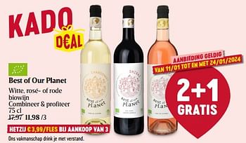 Promoties Best of our planet witte, rosé- of rode biowijn - Witte wijnen - Geldig van 11/01/2024 tot 17/01/2024 bij Delhaize