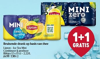 Promoties Bruisende drank op basis van thee lipton - ice tea mini - Lipton - Geldig van 11/01/2024 tot 17/01/2024 bij Delhaize