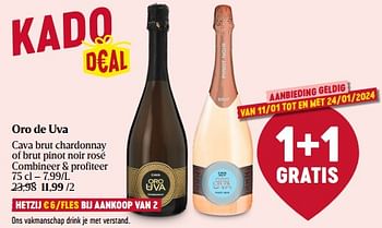 Promoties Oro de uva cava brut chardonnay of brut pinot noir rosé - Schuimwijnen - Geldig van 11/01/2024 tot 17/01/2024 bij Delhaize