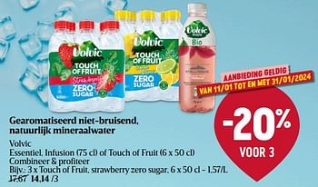 Promoties Touch of fruit, strawberry zero sugar - Volvic - Geldig van 11/01/2024 tot 17/01/2024 bij Delhaize