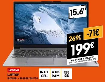 Promoties Lenovo laptop ideapad - Lenovo - Geldig van 03/01/2024 tot 31/01/2024 bij Electro Depot