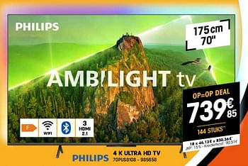 Promoties Philips 4 k ultra hd tv 70pus8108 - Philips - Geldig van 03/01/2024 tot 31/01/2024 bij Electro Depot