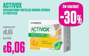 Promoties Activox verzachtende pastilles honing citroen - Arkopharma - Geldig van 27/12/2023 tot 31/01/2024 bij Medi-Market