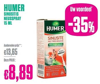Promoties Humer sinusitis neusspray - Humer - Geldig van 27/12/2023 tot 31/01/2024 bij Medi-Market