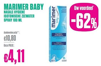 Promoties Marimer baby nasale hygiene isotonische zeewater spray - Marimer - Geldig van 27/12/2023 tot 31/01/2024 bij Medi-Market