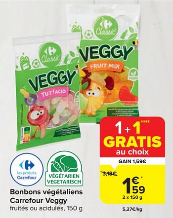 Promotions Bonbons végétaliens carrefour veggy - Produit maison - Carrefour  - Valide de 03/01/2024 à 15/01/2024 chez Carrefour