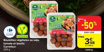 Promotions Boulettes végétales au soja, tomate et basilic carrefour - Produit maison - Carrefour  - Valide de 03/01/2024 à 15/01/2024 chez Carrefour