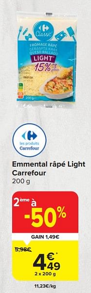 Promotions Emmental râpé light carrefour - Produit maison - Carrefour  - Valide de 03/01/2024 à 15/01/2024 chez Carrefour