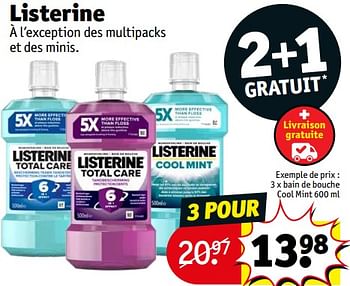 Promotions Bain de bouche cool mint - Listerine - Valide de 08/01/2024 à 14/01/2024 chez Kruidvat