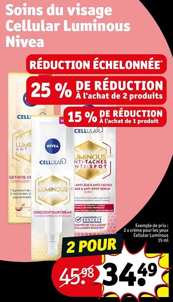 Promotions Crème pour les yeux cellular luminous - Nivea - Valide de 08/01/2024 à 14/01/2024 chez Kruidvat
