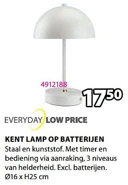 Promoties Kent lamp op batterijen - Huismerk - Jysk - Geldig van 08/01/2024 tot 31/01/2024 bij Jysk