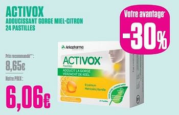 Promotions Activox adoucissant gorge miel-citron - Arkopharma - Valide de 27/12/2023 à 31/01/2024 chez Medi-Market