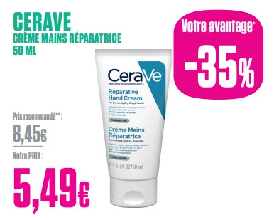 Promotions Cerave crème mains réparatrice - CeraVe - Valide de 27/12/2023 à 31/01/2024 chez Medi-Market