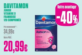 Promotions Davitamon junior vitamine d framboise - Davitamon - Valide de 27/12/2023 à 31/01/2024 chez Medi-Market