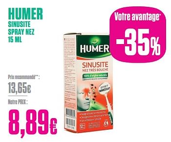 Promotions Humer sinusite spray nez - Humer - Valide de 27/12/2023 à 31/01/2024 chez Medi-Market