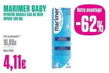 Promotions Marimer baby hygiène nasale eau de mer spray - Marimer - Valide de 27/12/2023 à 31/01/2024 chez Medi-Market
